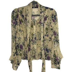 Zara Floral Ruffle Blouse Size M